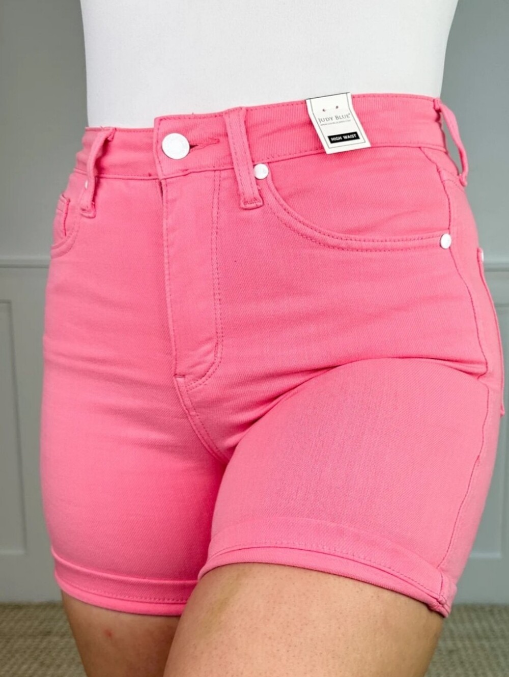 Judy Blue Gemma Tummy Control Denim Shorts PINK- Womens Size L| NEW WITH TAGS